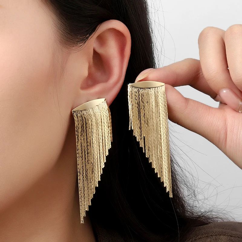 Fashion Statement Earring Hot Selling Geometric Metal Chain Gold Color Long Tassel Earrings For Women Jewelry