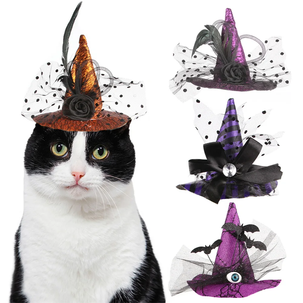 LM0099M Halloween Pet Witch Hat Decoration Cat Halloween party adornment Pet photography lace hat