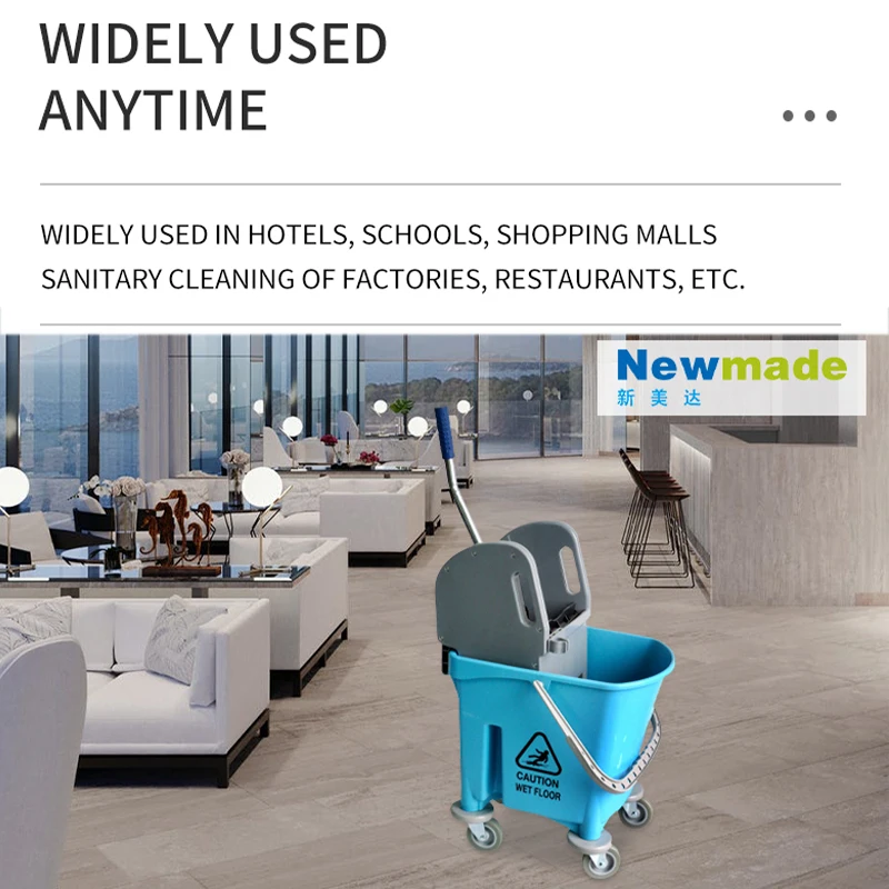 Hotel shop cleaning supplies 20 litre 5 gallon small commercial janitorial single mop bucket down press wringer trolley