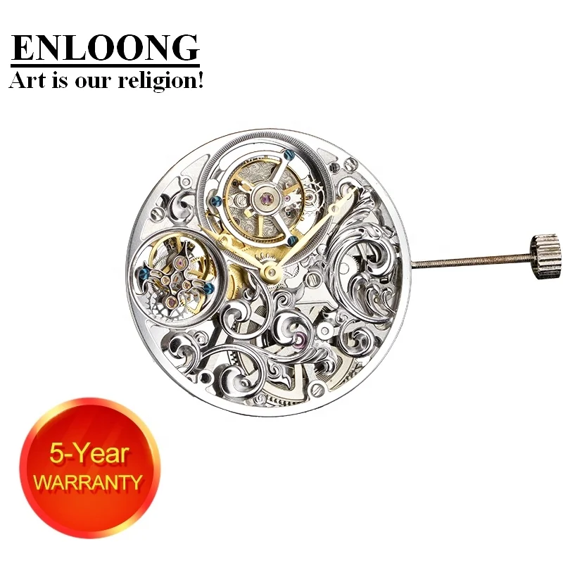 2020 ENLOONG Real Luxury Skeleton Double Tourbillon Movement with Manual Winding OEM ELT0583 Black Tourbillon Watch Movement
