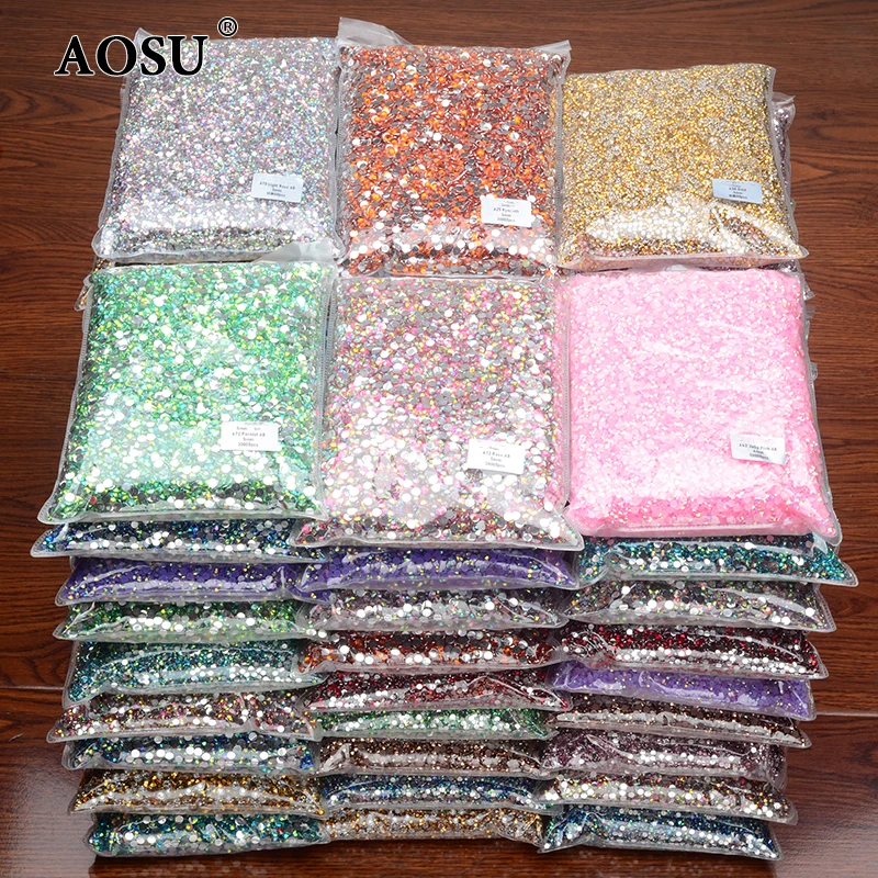 AOSU Wholesale Bulk Package 2 3 4 5 6mm Jelly Rose AB Crystal Stone Round Strass Flatback Resin Rhinestone For Clothing