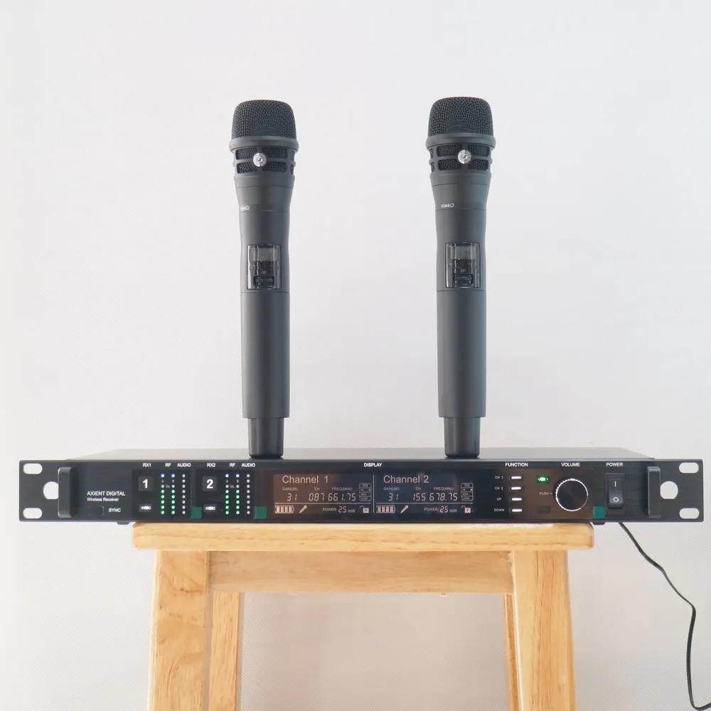 High-Class 500M Large Range Stage Studio DJ Karaoke Wireless Microphone System Dual Channel AD4D Receiver with SKM8 Black