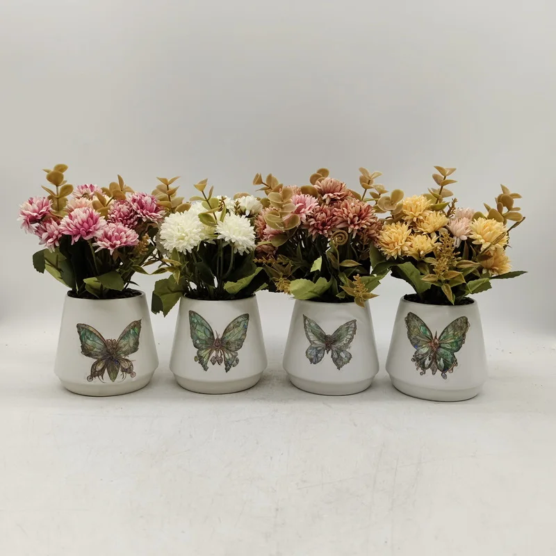 Green Artificial Plastic Bucket with Watermelon Sweet Potato Leaves Wholesale  Flowers potted plant for Balcony Decoration