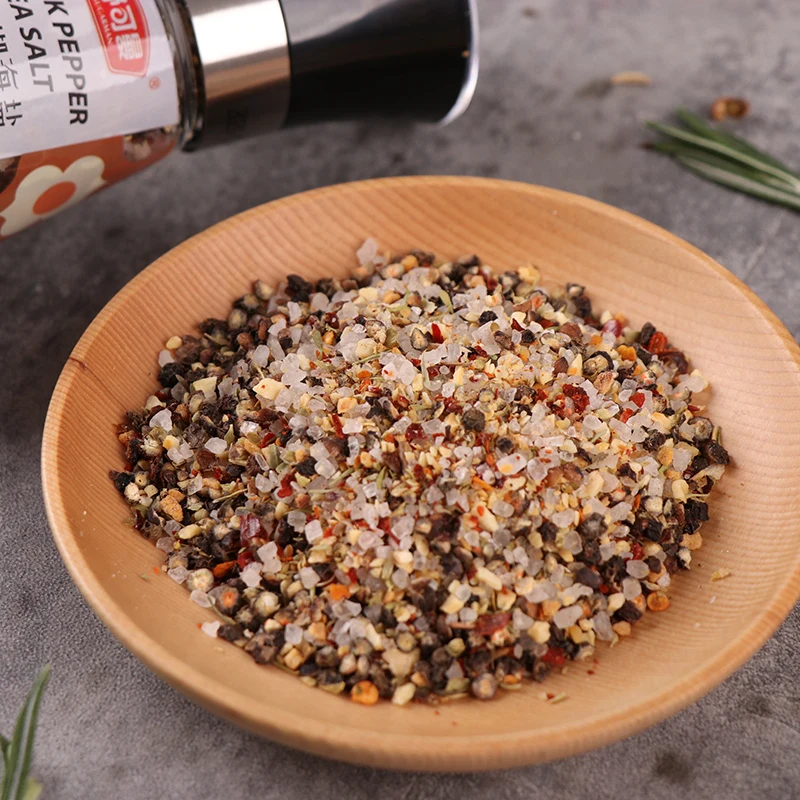 
seasoning salt Unique Shaped Black Pepper Sea Salt With Glass Bottle 