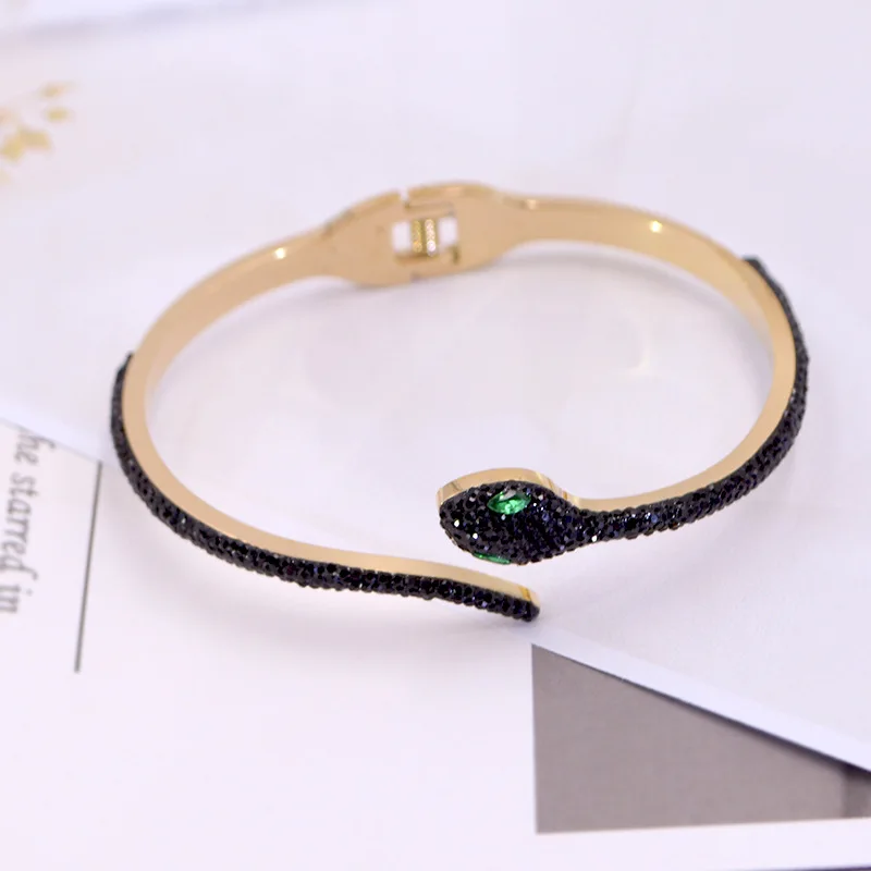 High Quality Designer Bracelet Stainless Steel Snake Shape Diamond Cuff Bracelets Luxury Fashion Bangle Women Gift Fine Jewlery