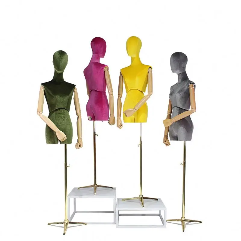 
Color Fabric Wrapped Half Body Female Dress Form Chrome Gold Arms Mannequin With Base 