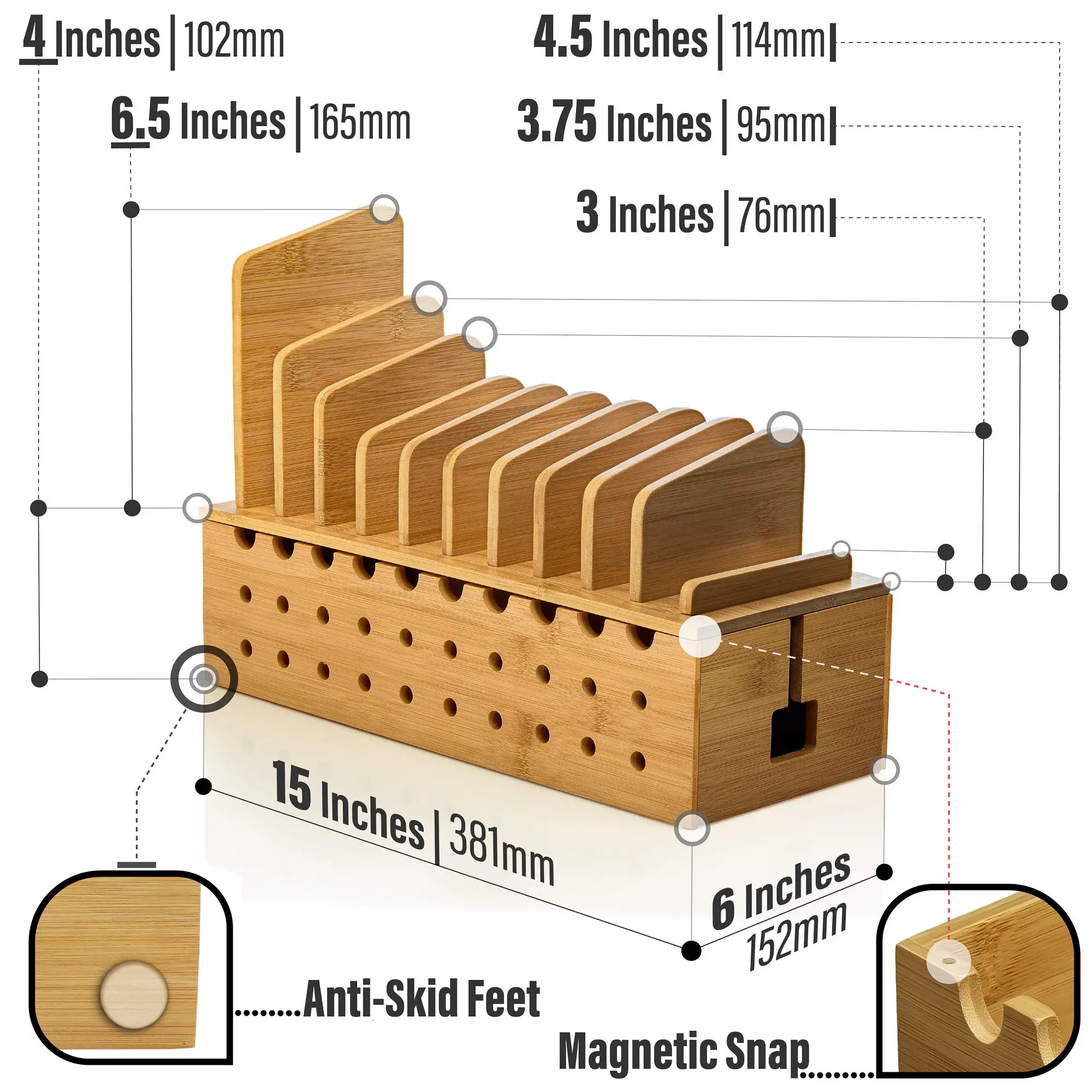 Custom10 Device Bamboo Cell Phone Charging Stations Dock Clutter Organizer Charging Stand Bamboo Wood Table Rack Holder