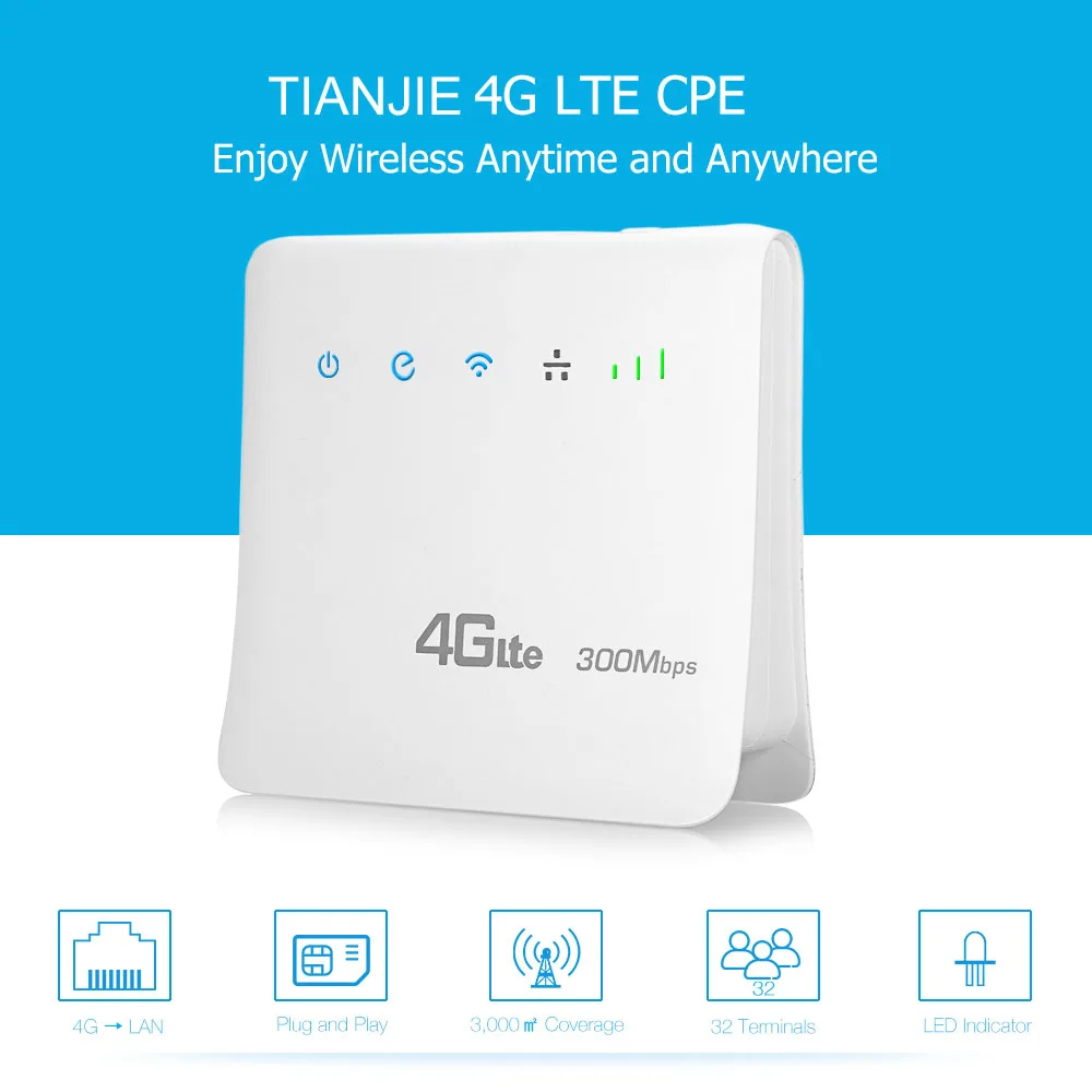 4G LTE CPE Wifi Router Unlock Mobile Hotspot Wireless Dongle Gateway with Cat4 300Mbps LAN Port FDD TDD Broadband