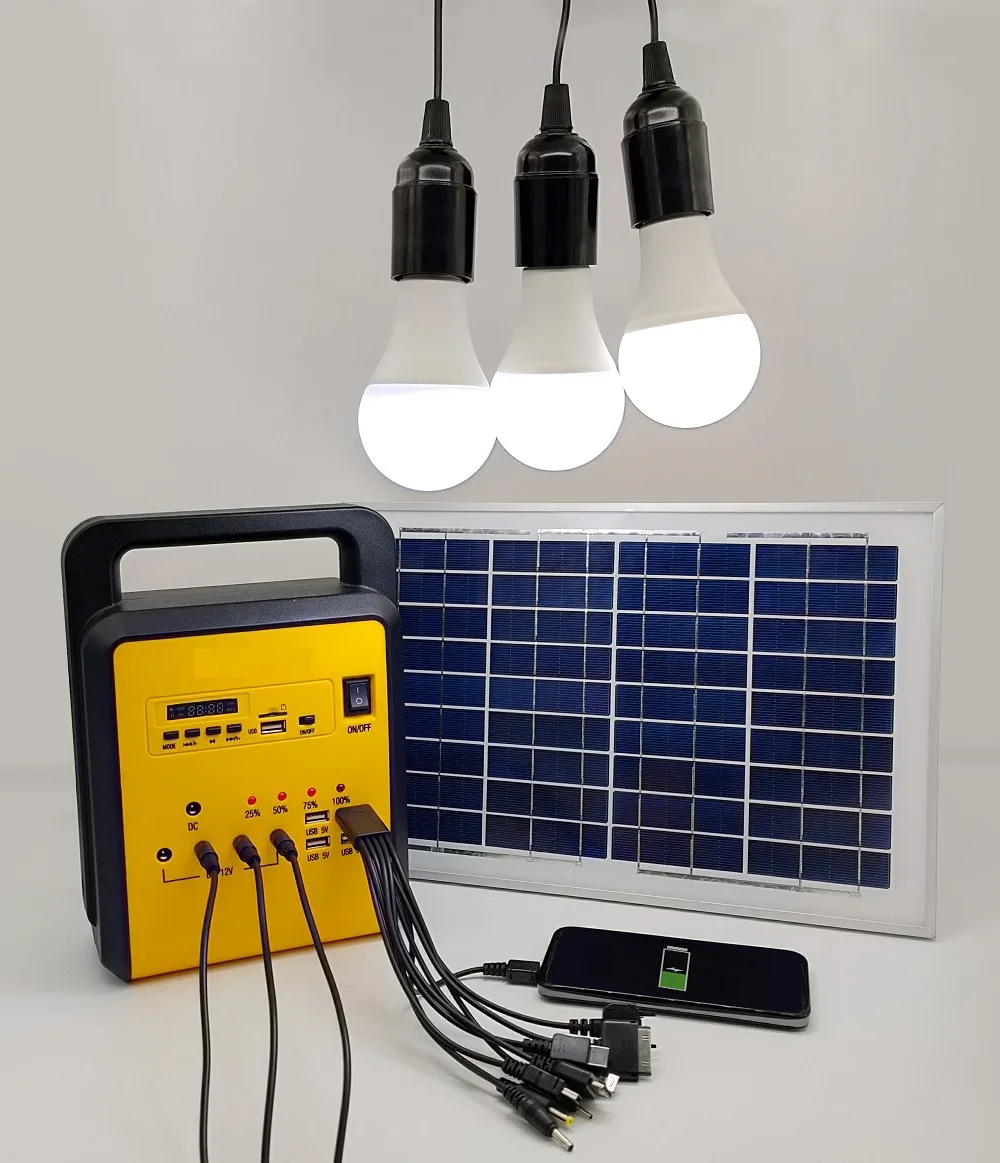 12V 10W 20W 30W solar panel Lighting Or Phone Charger Mini Solar Energy System 5V usb For Outdoor for home with three bulbs
