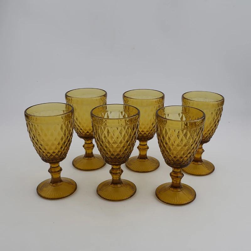 wedding drink luxury thick wine glass water cup set thick  amber brown wine glass blue for party bar