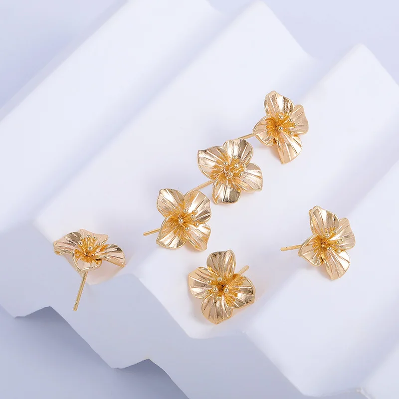 New arrival 18k gold plated unfadeable diy jewelry simple style copper charms s925 silver needle flower earring stud accessories