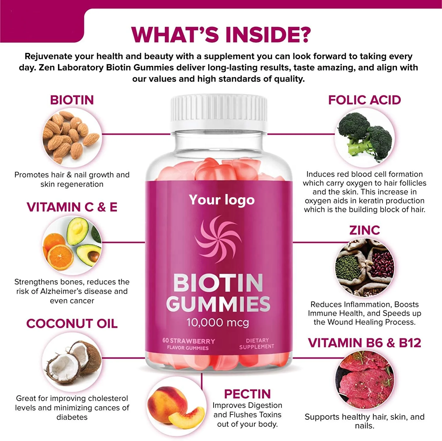 Hot Selling Biotin Gummies Vitamin Collagen gummies Supplement for Hair Skin Nail Growth