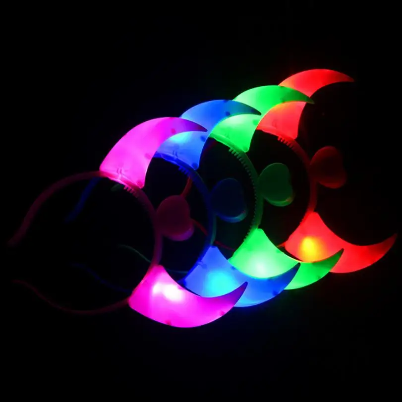 Glow Halloween Decorations Neon Party Concert Birthday Favors LED Light Up Devil Horns Headband