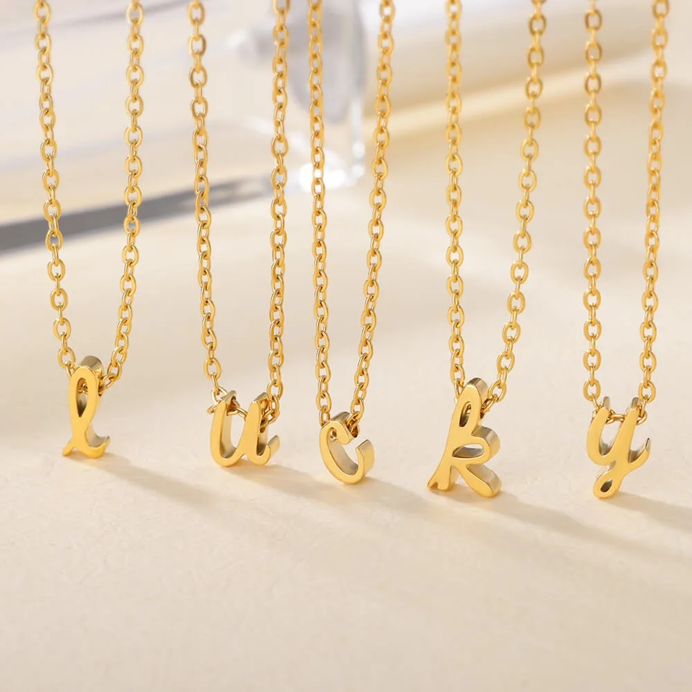 Minimalist Style New Perforated Lowercase Letter Collarbone Necklace Compact Stainless Steel Letter Necklace