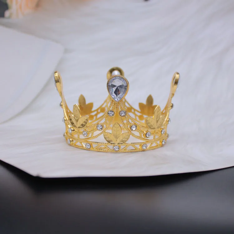 Girls princess crown wedding birthday party round rhinestone cake metal crown tiara