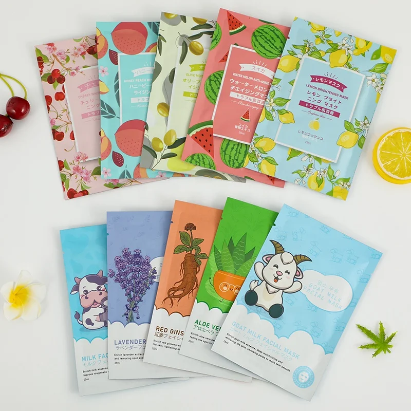 Private Label Beauty Fruit Face Maskss Mascarillasl Facial Mask Paper Sheet Korean Skin Care Moisturizing Aloe Vera Face Masks