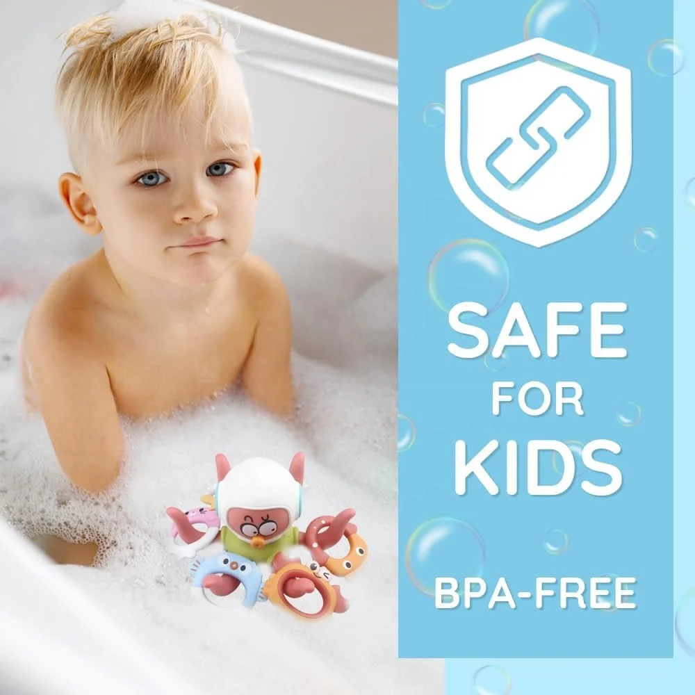 Floating Octopus Bath Toy with 5 Rings Baby Bathtub Toys Interactive Swimming Pool Water Toys for Toddlers Babies Gift