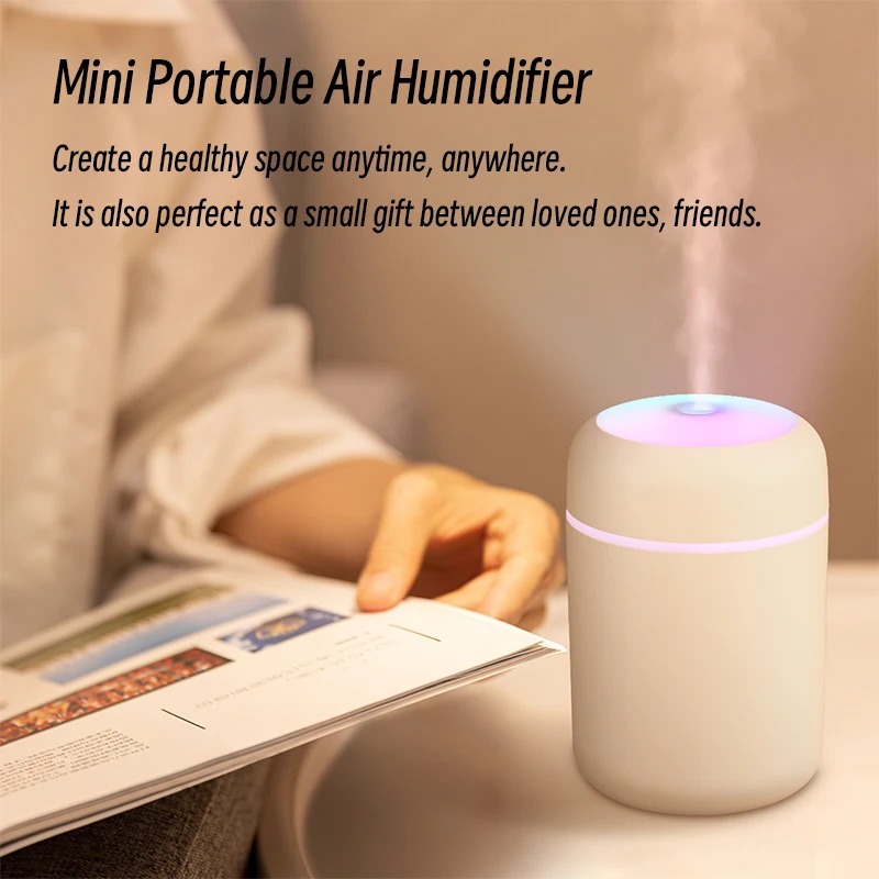 Ultrasonic 300ML Led Colorful Cup Portable Bedroom PP Plastic Air Humidifier Purifier Diffuser Mini Cooler Humidifier For Car
