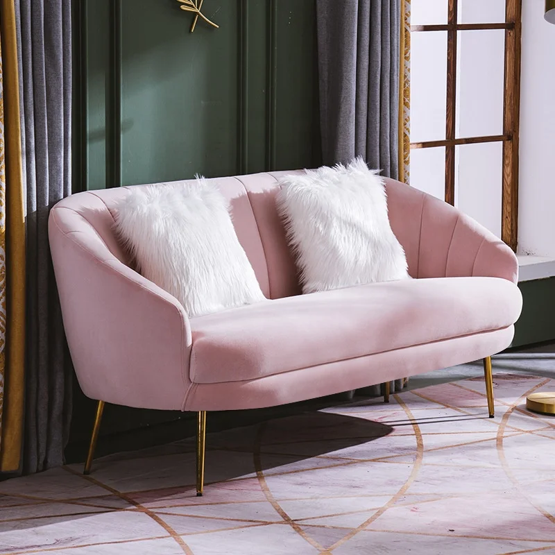 Cheap Fashion Golden Metal White Gray Pink Fabric Single Double Petal Luxury Velvet Sofa Set