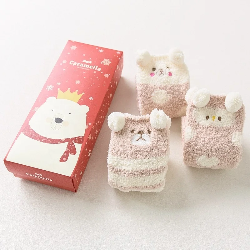 Детские Рождественские плюшевые толстые коралловые шерстяные носки для сна 3 пары подарок Детские теплые носки