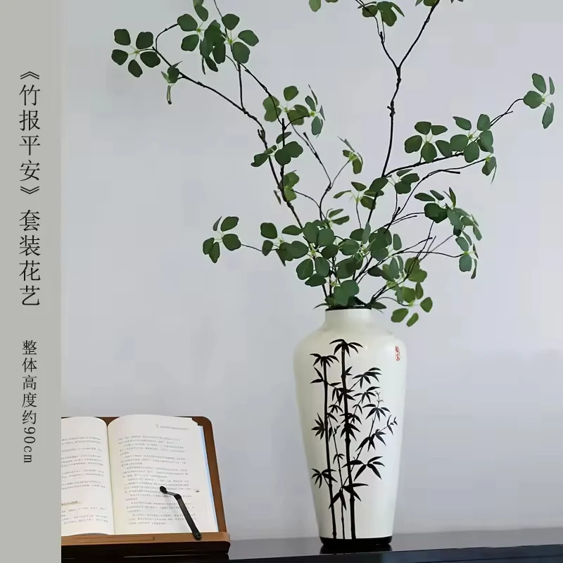 Hand painting blue bamboo pattern chinese classic ceramic home office hotel decoration porcelain vase