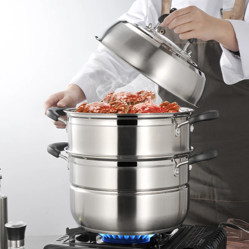metal pot steamer stainless steel 28cm chinese tier steamer pot