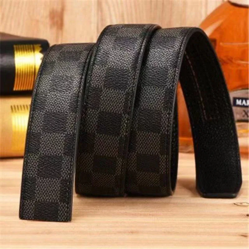 AutomaticTrack  Buckle Genuine Men Belt tartan belt Luxury buttonless PU leather belts