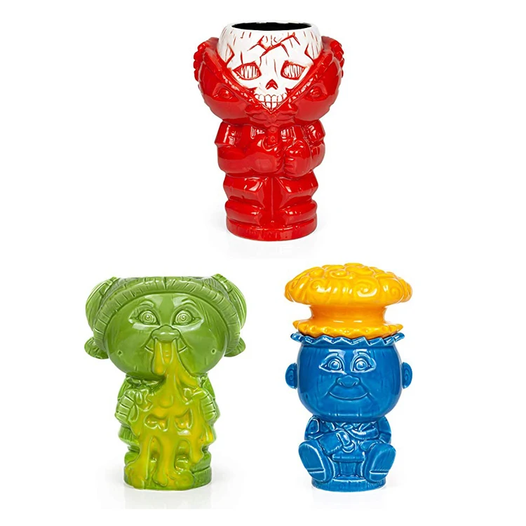 Custom Cocktail shot tiki Glasses Set of 4 Tumblers Ceramic Hawaiian Luau Party Mugs Drinkware Cute Exotic Cocktail Tiki Barware