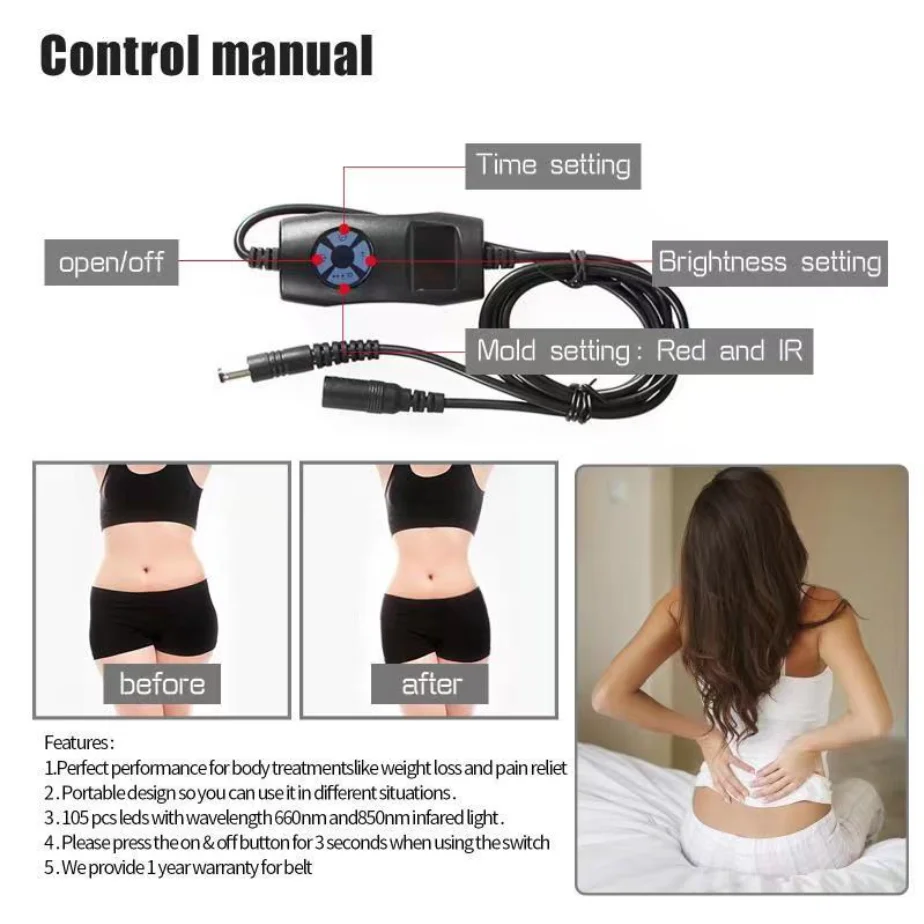 Drop Shipping In Stock Body Slim Back Pain Relief Near Infrared 660Nm 850Nm Red Light Therapy Belt