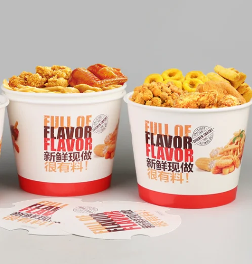 Custom Logo Printed Disposable Paper Food Barrel Cup Tub 64oz 85oz KFC Fried Chicken Bucket with Lid