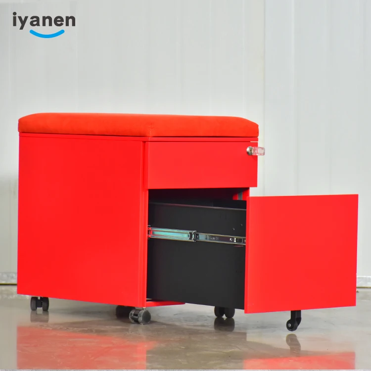 IYANEN красная мягкая крышка, запираемый металлический офисный шкаф для хранения файлов, передвижная подставка, 2 ящика, стальной шкаф для хранения документов