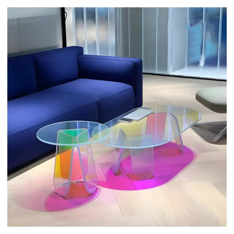 Fashion Beautiful Nordic Style Sofa Side transparent Iridescent Table and Living Room Acrylic Rainbow Coffee Table