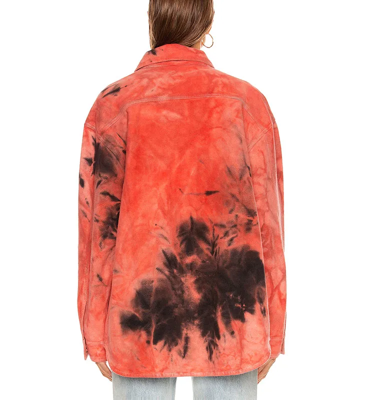 2021 Autumn Suede Tie Dye  Drop Shoulder Oversize Casual Jackets Woman