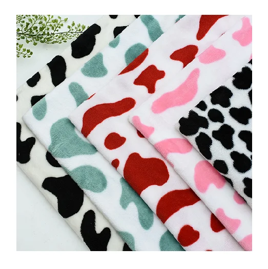 Hot Sale stock double-sided printed Cow print double flannel flannelette fabric for boy and blanket