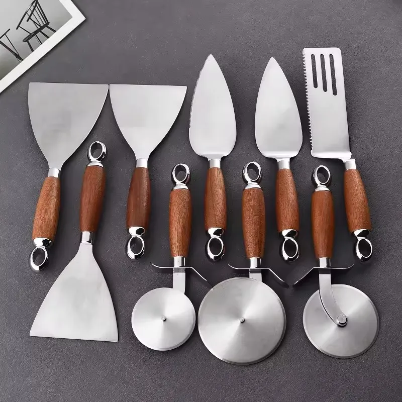 wholesale cheap Creative Pizza Knifer Oven Tools Cuter Steel Round Multi Dough Blades Knife Roller wooden handle pizza cutter