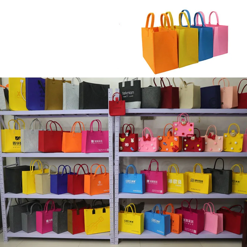 Custom Logo wholesale DIY Personalized Design Durable Grocery Basket Organizer Beach Travel Toys Felt Tote Bag for kids women