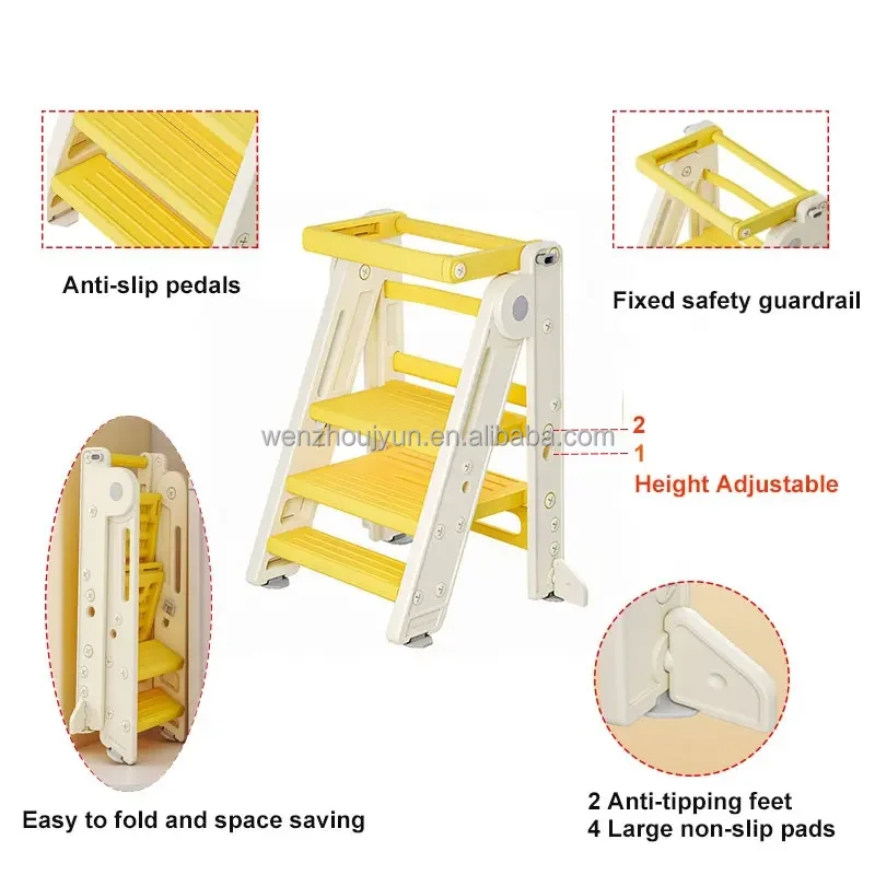 JYUN wholesale baby step stool adjustable height ladder chair montessori plastic folding toddler learning tower kitchen helper