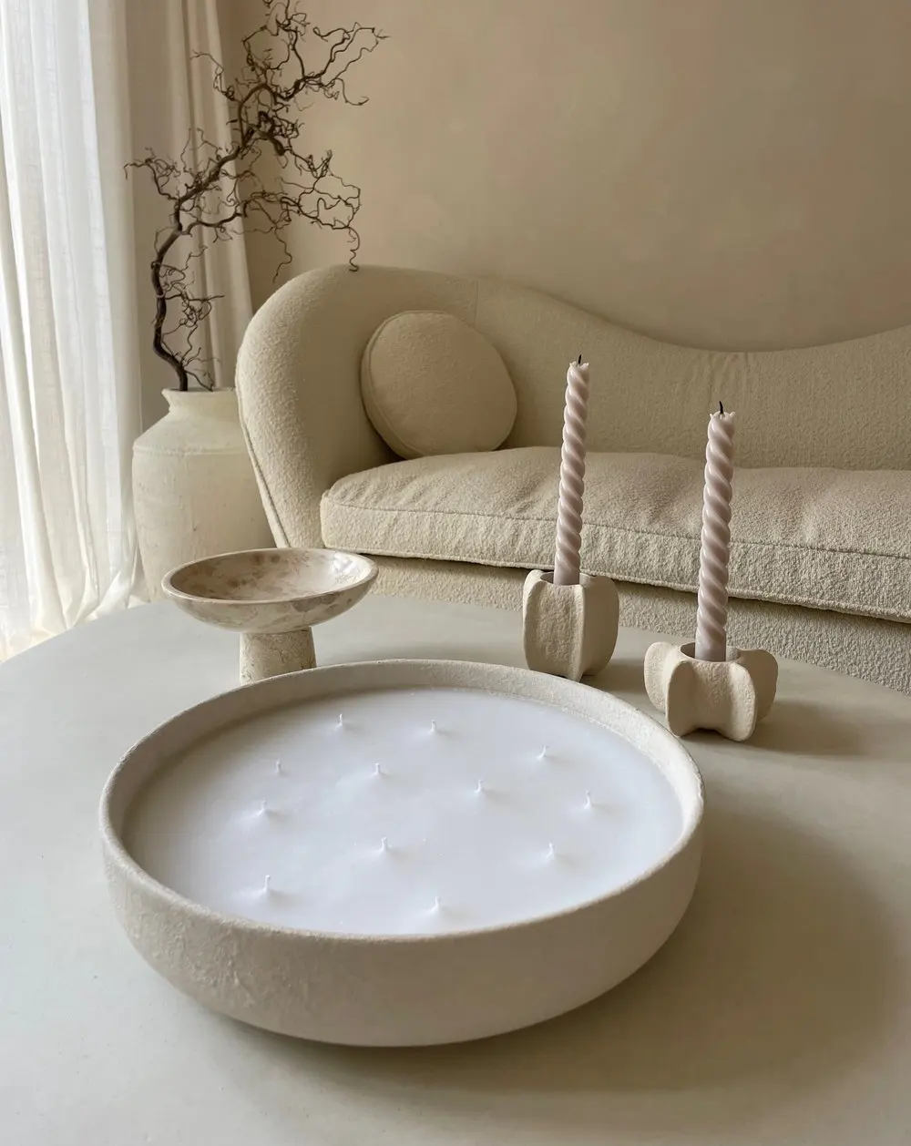 C&H 32 cm Huge Handmade Perfectly Imperfect Ceramic Concrete Cement Candle Jar Large Size Vessel Candle Container