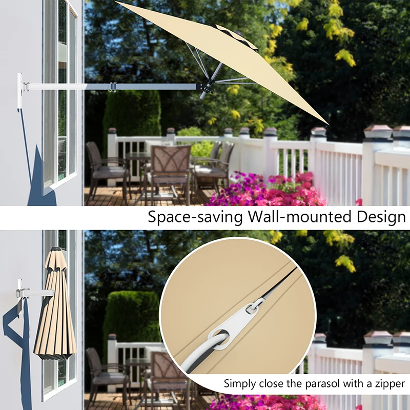 Custom Square Collapsible 7.5ft 8ft Sun Parasol UV Protection Aluminium Cantilever Outdoor Wall Mounted Patio Balcony Umbrella