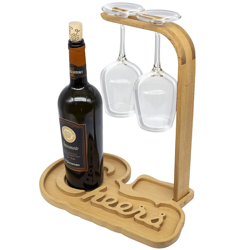 TAOTAOJU Cutlery Custom Wine Glass Holder Solid Wood Serving Plate Wine Holder wine rack holiday gift Wooden Snack Tray