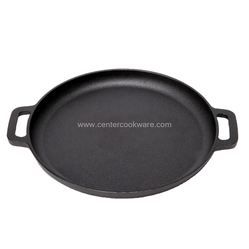 Round Shape Non Stick Cast Iron Pre-seasoned Frying Pan Set with Double Handles