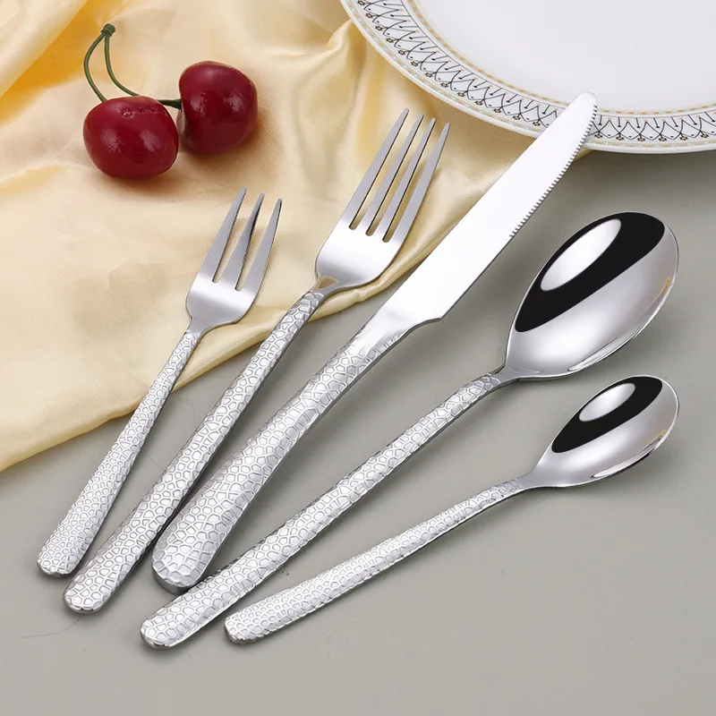 Stone Pattern Stainless Steel Cutlery Set Metal Knife Spoon And Fork For Party And Wedding