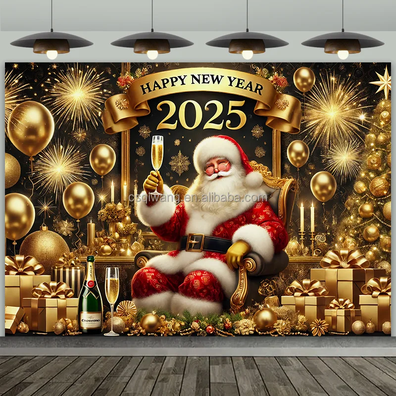 Digital Printing Custom Designed New Year Background Banner Indoor Outdoor Polyester Various Holiday Party Advertising Themes