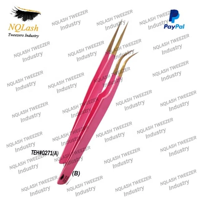 Light Pink Colored  Eyelash Extension Tweezers / Straight & Volume Lashes Tweezers NQLASH Tweezers