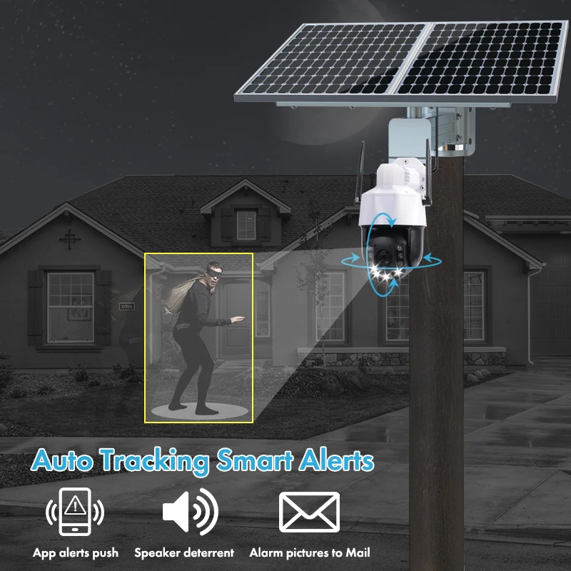 TecDeft 4g Camera With Double Panel Solar Battery Powered 4K Alarm Siren Wifi Security PTZ 30X Solar Cctv Camera Night Vision