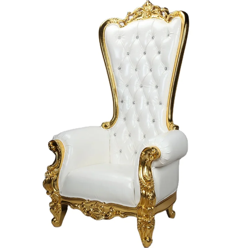 wholesale gold event  king banquet decoration reception wood pedicure parlor royal party white wooden sofa throne wedding chair