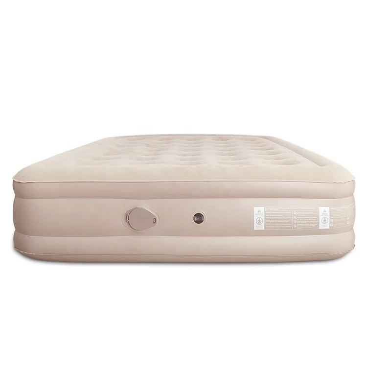 Double height flocked inflatable airbed mattress with build-in pump suitable for indoor and outdoor camping
