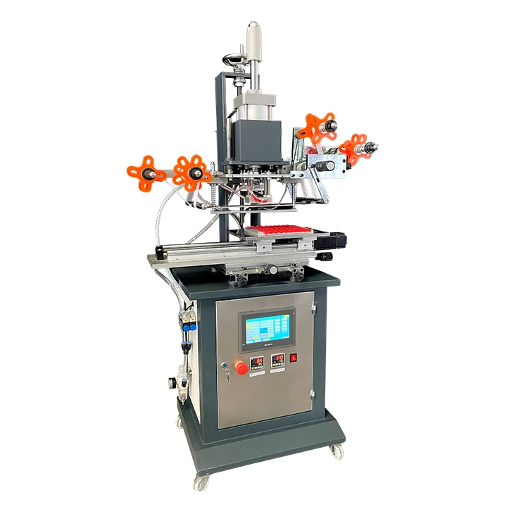 Dual use hot stamping machine for flat or round surface, hot foil stamping for glass bottle