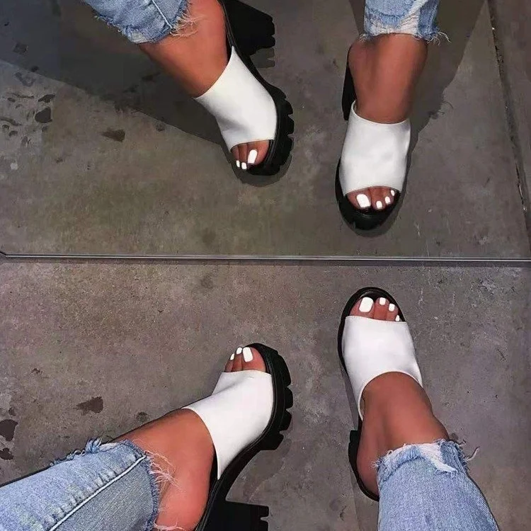 Square New Design chunky heel wedges shoes slip on causal plus size green women high heels