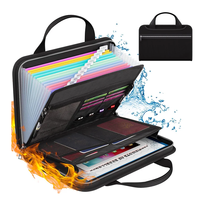Fireproof Document File Organizer 13 Pocket Expanding File Folder with Multi-Pockets Accordion Paper Folder for Letter A4 Files